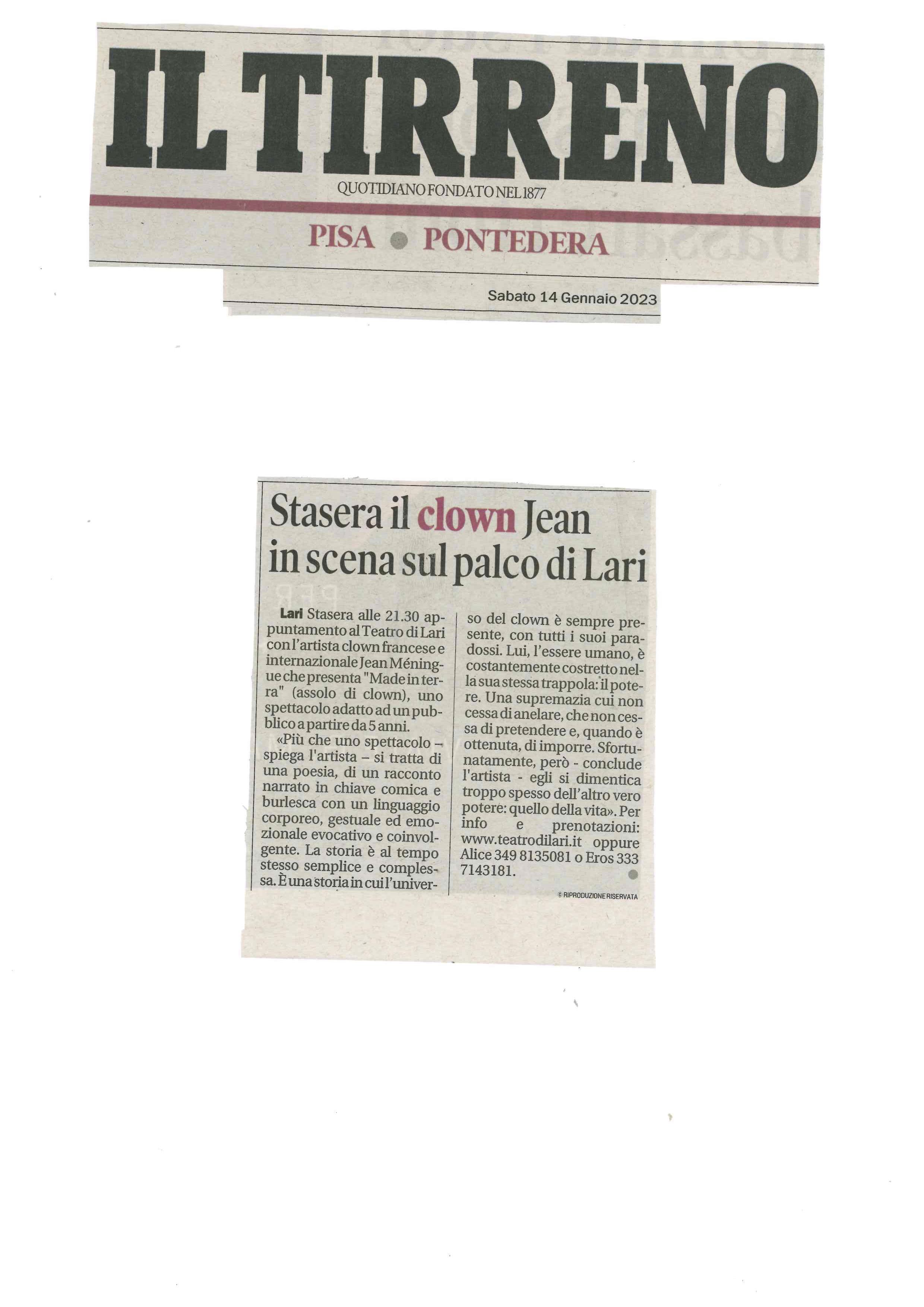 Il Tirreno 14 Gennaio 2023